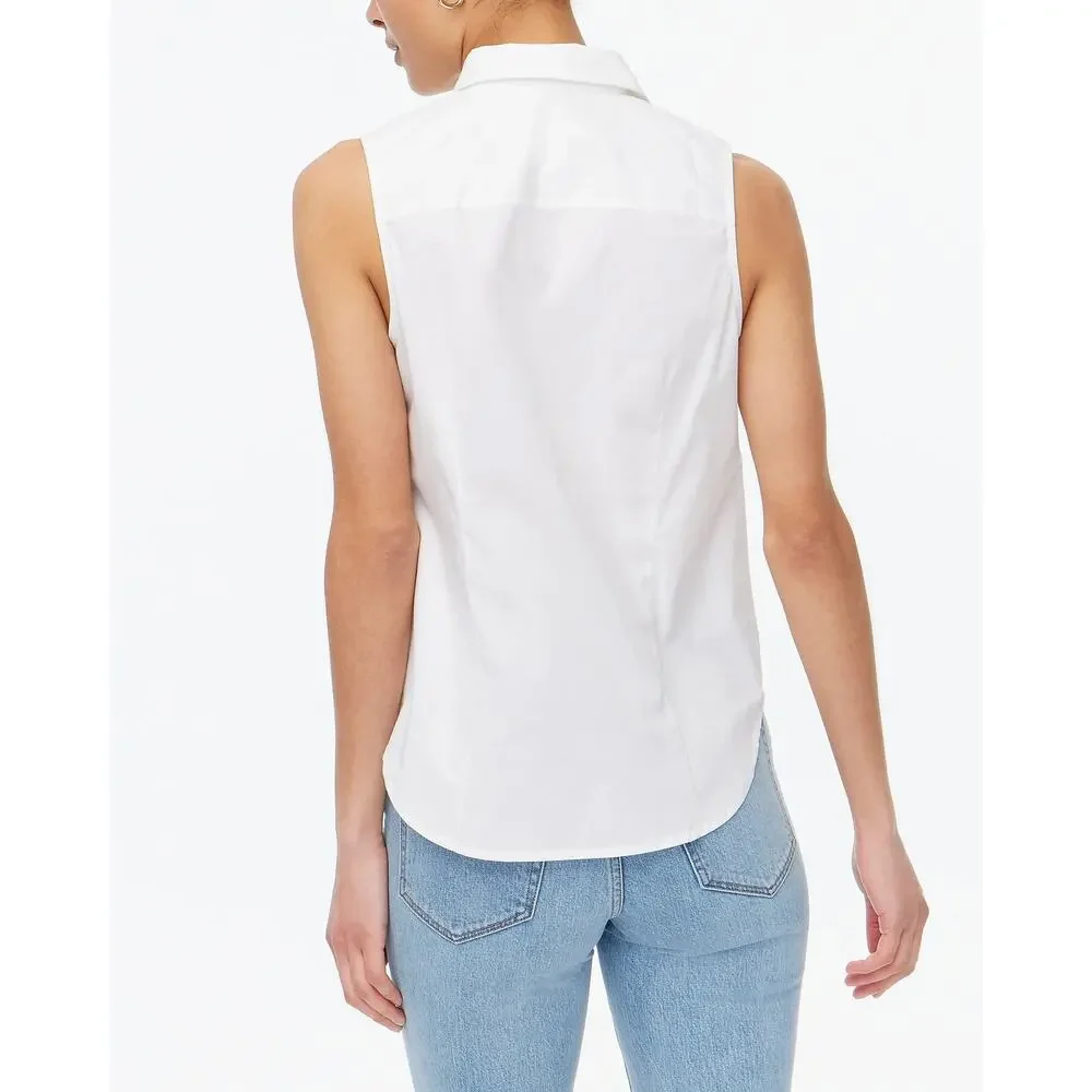 J Crew Women's Medium Shirt Sleeveless Cotton Poplin Button Front Signature Fit